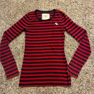 Womens Abercrombie Red and navy Striped Long Sleeve Shirt